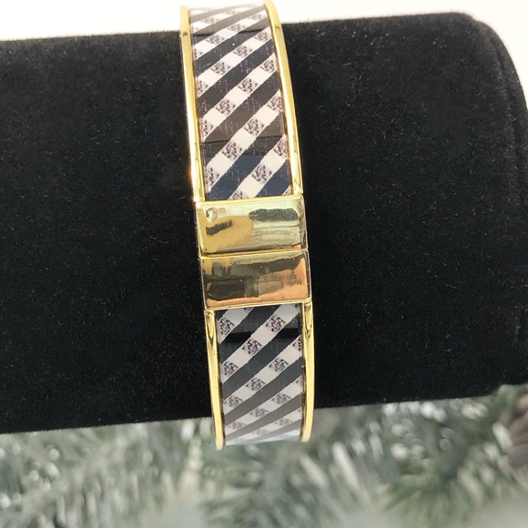 Vintage Talbots Plaid Oval Shaped Clamper Bracelet Gold/Black/White - Picture 4 of 7